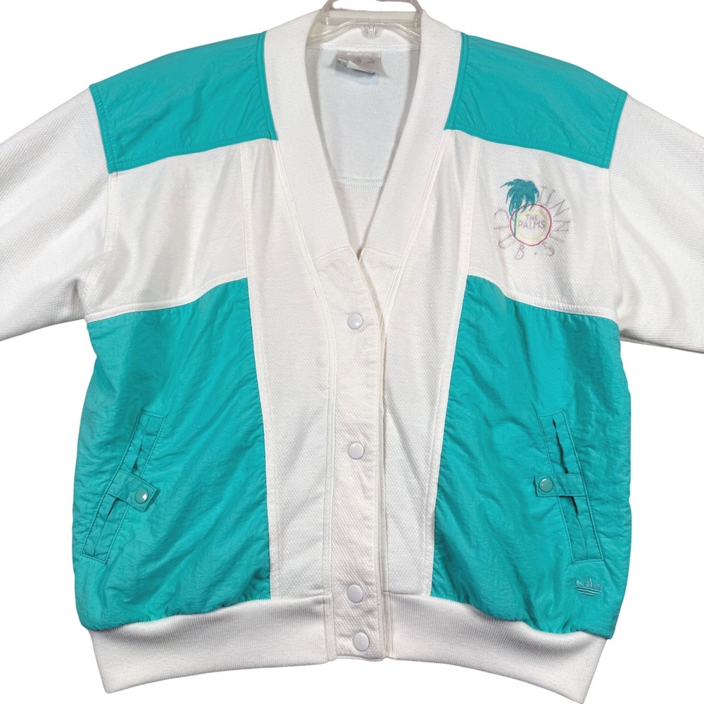 Vintage Adidas The Palms Jacket White Turquoise 90s‎ Bomber Medium
